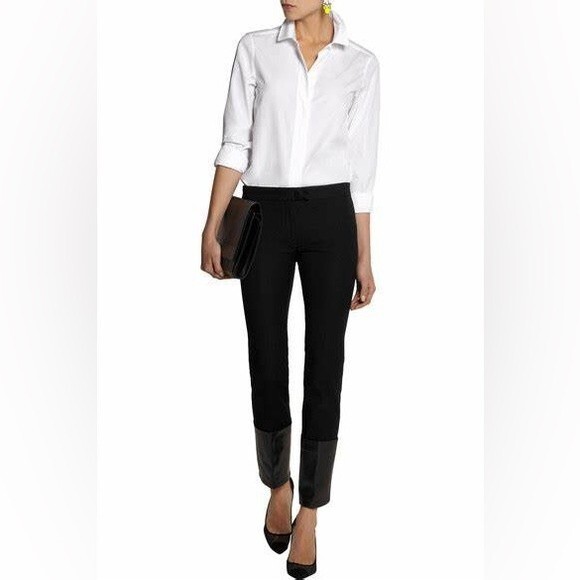 Joseph Crown Lambskin Leather Trimmed Stretch-Gabardine Pants in Black 6 - Picture 1 of 16